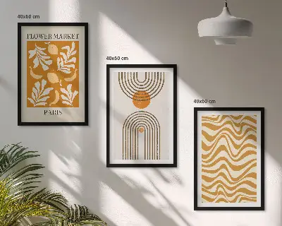 Geometric plant pattern wall art set of 3 framed prints