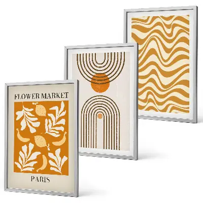 Geometric plant pattern wall art set of 3 framed prints