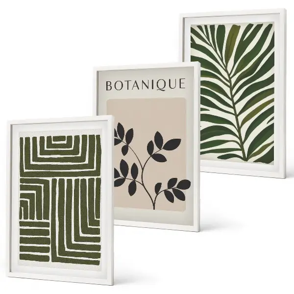 Botanical boho minimalism framed wall art set of 3 pieces