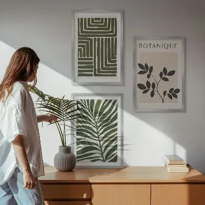 Botanical boho minimalism framed wall art set of 3 pieces