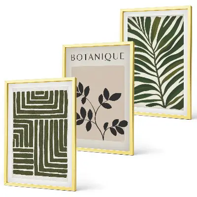 Botanical boho minimalism framed wall art set of 3 pieces