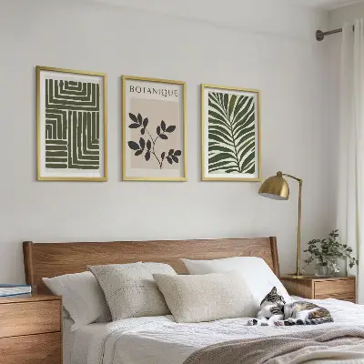 Botanical boho minimalism framed wall art set of 3 pieces