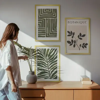 Botanical boho minimalism framed wall art set of 3 pieces