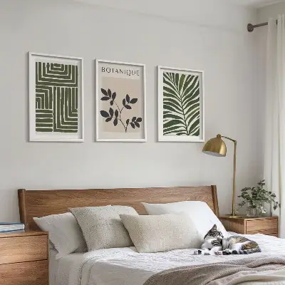 Botanical boho minimalism framed wall art set of 3 pieces