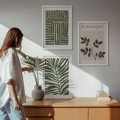 Botanical boho minimalism framed wall art set of 3 pieces