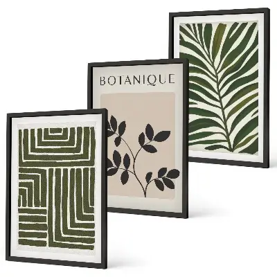 Botanical boho minimalism framed wall art set of 3 pieces