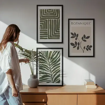 Botanical boho minimalism framed wall art set of 3 pieces