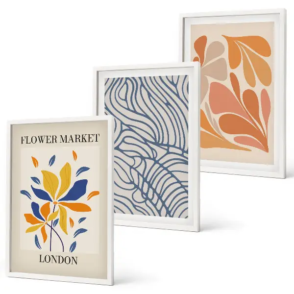 Modern abstract flowers three-piece wall art set