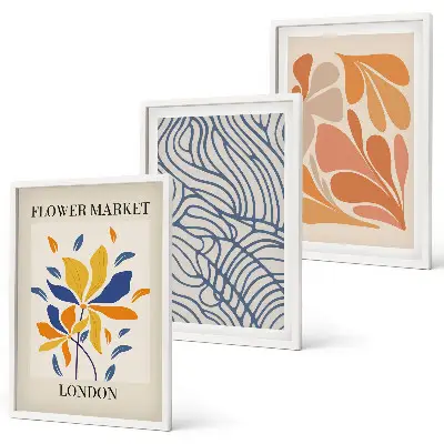 Modern abstract flowers three-piece wall art set