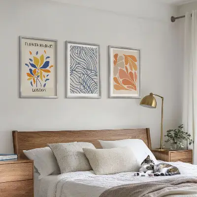 Modern abstract flowers three-piece wall art set