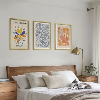 Modern abstract flowers three-piece wall art set