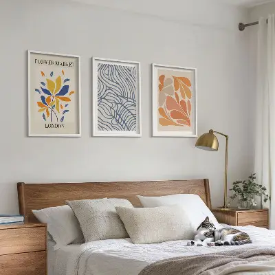 Modern abstract flowers three-piece wall art set