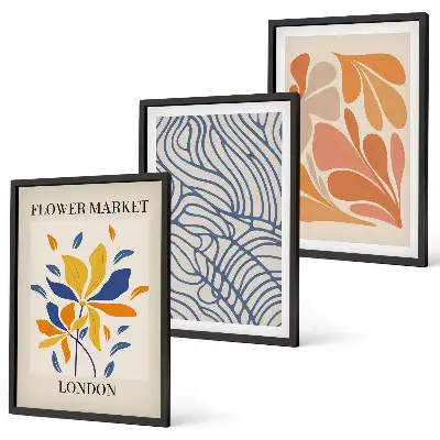 Modern abstract flowers three-piece wall art set