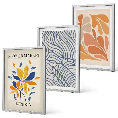 Modern abstract flowers three-piece wall art set