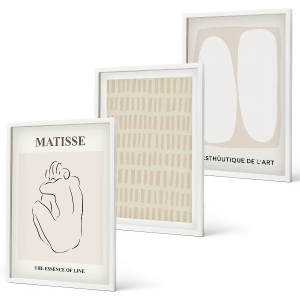 Wall art set Lines shapes beige white