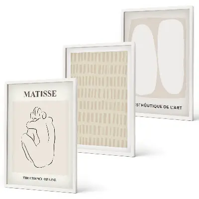 Wall art set with beige and white linear shapes