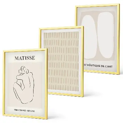 Wall art set with beige and white linear shapes