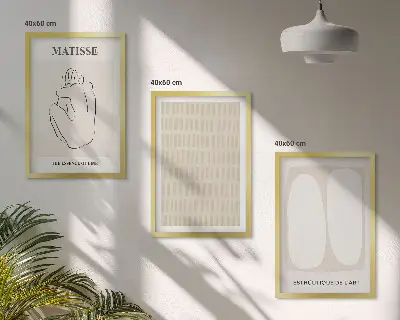 Wall art set with beige and white linear shapes