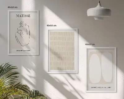 Wall art set with beige and white linear shapes