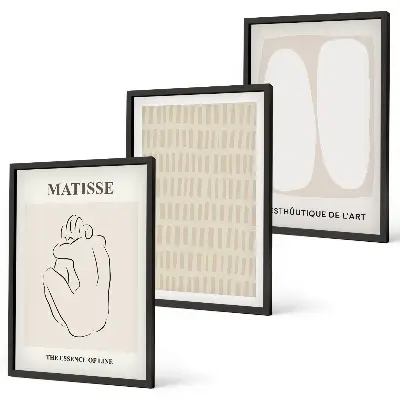 Wall art set with beige and white linear shapes