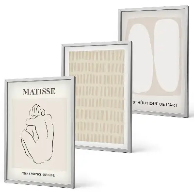 Wall art set with beige and white linear shapes
