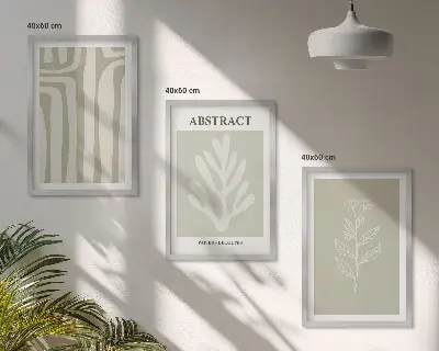 Three piece abstract plant pattern wall art three piece set