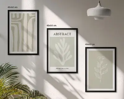 Three piece abstract plant pattern wall art three piece set