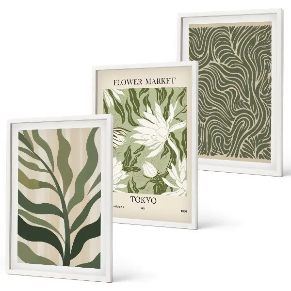 Boho botanical wall art set of 3 framed prints