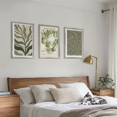Boho botanical wall art set of 3 framed prints