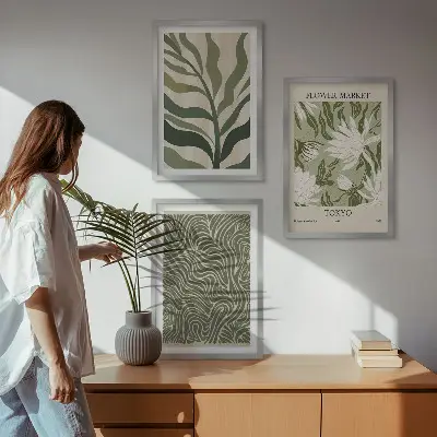 Boho botanical wall art set of 3 framed prints