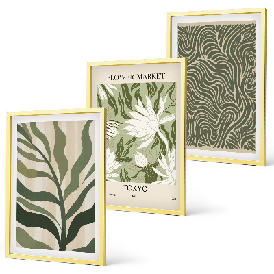 Set of 3 framed wall art pieces Plant patterns boho decorations