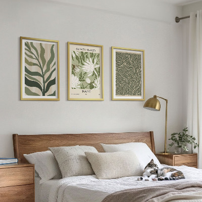 Set of 3 framed wall art pieces Plant patterns boho decorations