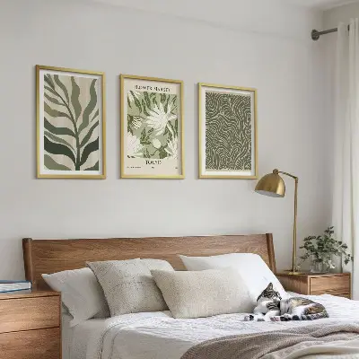 Boho botanical wall art set of 3 framed prints