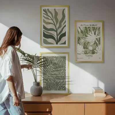 Boho botanical wall art set of 3 framed prints