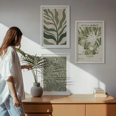 Boho botanical wall art set of 3 framed prints