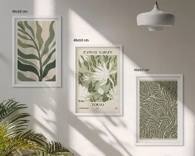 Boho botanical wall art set of 3 framed prints