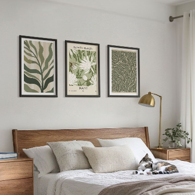 Set of 3 framed wall art pieces Plant patterns boho decorations