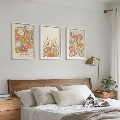 Pastel sunflowers wall art three-piece set