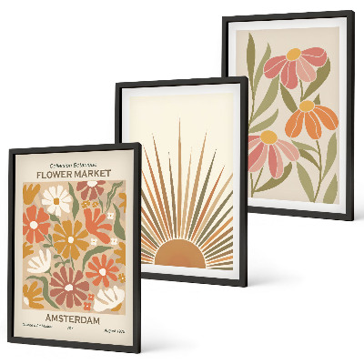 Three-piece wall art piece Pastel sun flowers