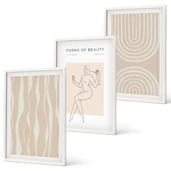 Set of 3 framed wall art pieces Abstract boho decorations