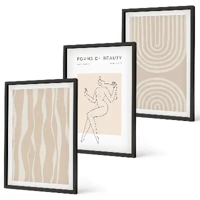 Set of 3 framed wall art pieces Abstract boho decorations