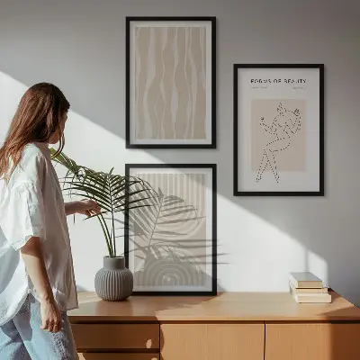 Abstract boho wall art set set of 3 framed pieces