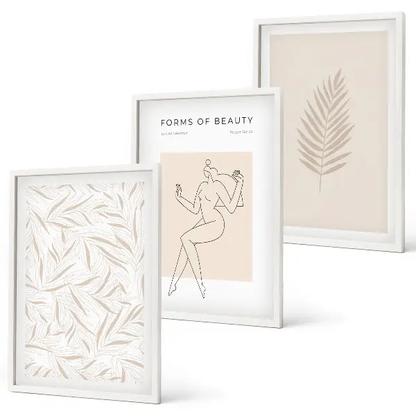 Three-piece botanical wall art set minimalist motif design