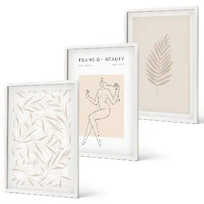 Three-piece botanical wall art set minimalist motif design