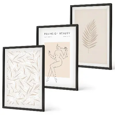 Three-piece botanical wall art set minimalist motif design