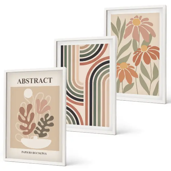 Set of 3 framed wall art pieces Abstract plants in pastels