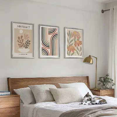 Set of 3 framed wall art pieces Abstract plants in pastels