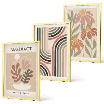 Set of 3 framed wall art pieces Abstract plants in pastels