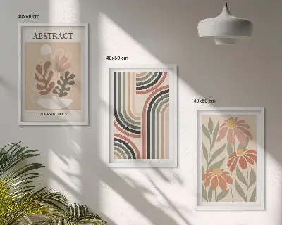 Set of 3 framed wall art pieces Abstract plants in pastels