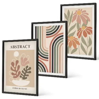 Set of 3 framed wall art pieces Abstract plants in pastels